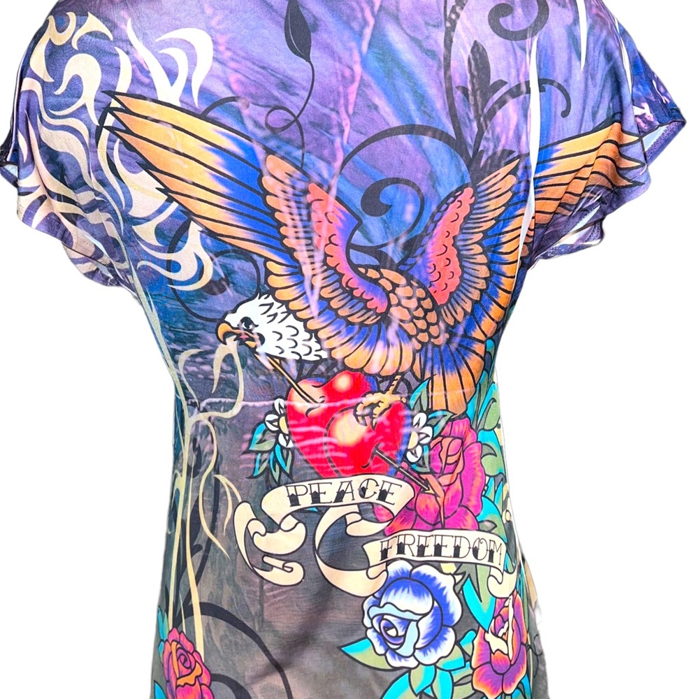 Butterfly Art Tattoo Color In Motion Colorful Dress M Y2K Ed Hardy Style…